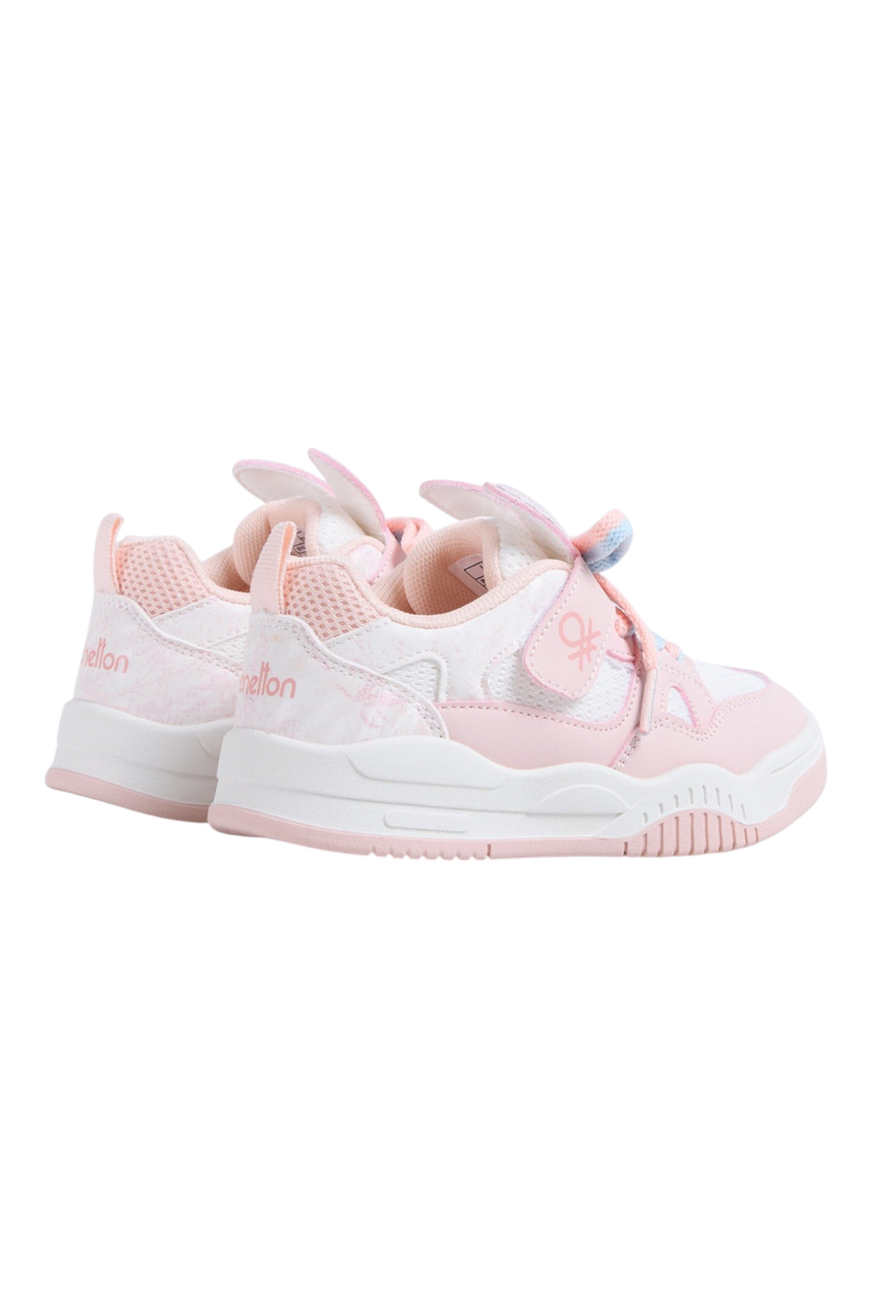 Sporline Benetton pudra pembe çocuk sneaker, %100 deri malzeme ve cırt cırtlı tasarım detaylı spor ayakkabı