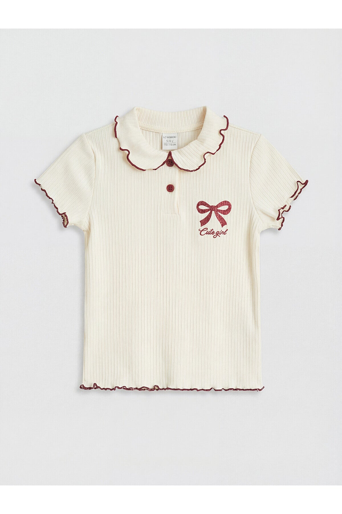 LC Waikiki Kız Çocuk Polo Yaka Fitilli 2'li T-Shirt S6F171B1 - Açık Bordo