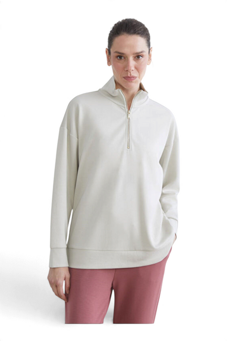 Sporline LC Waikiki açık gri renkli, yarım fermuarlı, loose kesim kadın sweatshirt