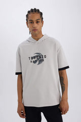 Defacto Erkek T-Shirt B3883Ax - Açık Gri
