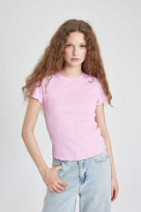 Defacto Kadın Short Sleeve T-Shirt K7064AZ - Açık Pembe