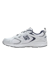 Sporline New Balance 408 beyaz unisex spor ayakkabı, yan profil görünümü, file ve deri detaylı tasarım