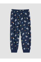 LC Waikiki Çocuk Desenli Pijama Takımı W64082D4 - Koyu Lacivert