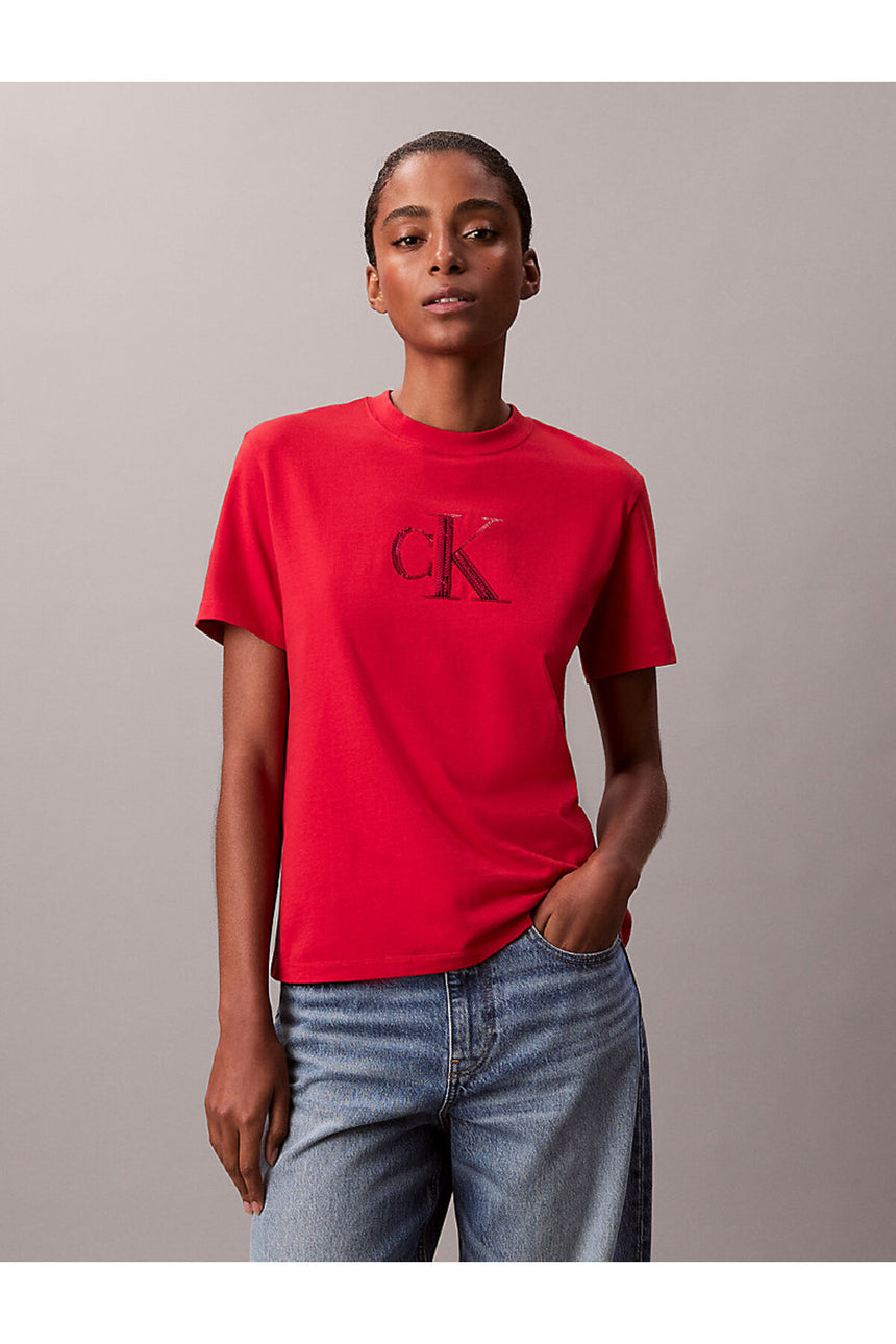 Calvin Klein Kadın SS SEQUIN CK GRAPHIC TEE LV044E215G - Kırmızı