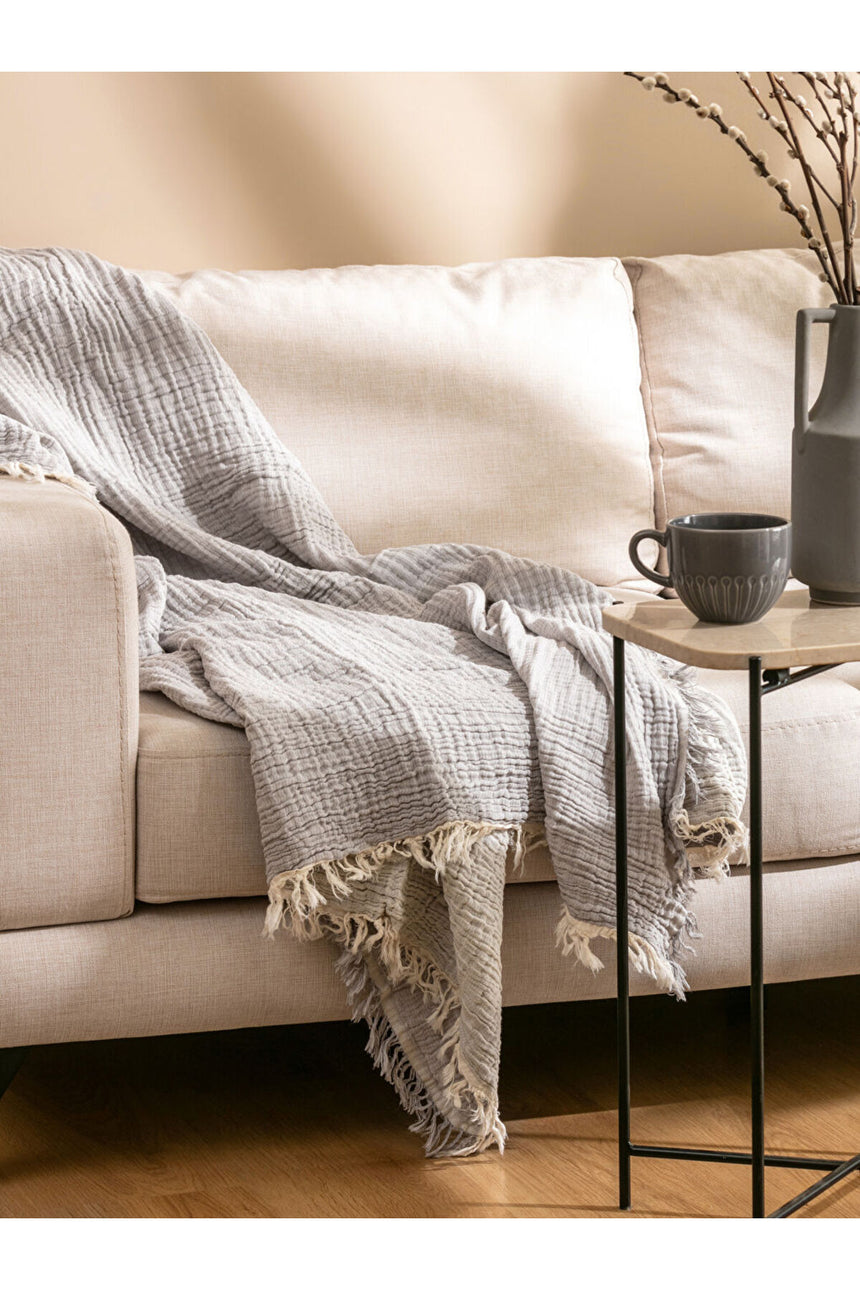 LCW HOME S60040R8 BAT,MUSLINDUZ-THROW - Gri