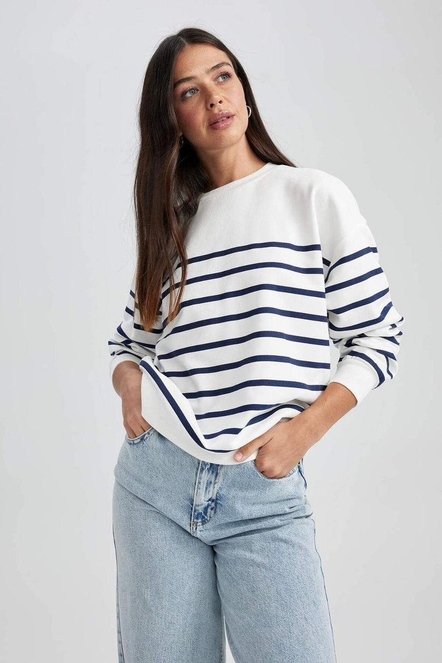 Defacto Kadın Sweat Shirt A9255Ax - Ekru