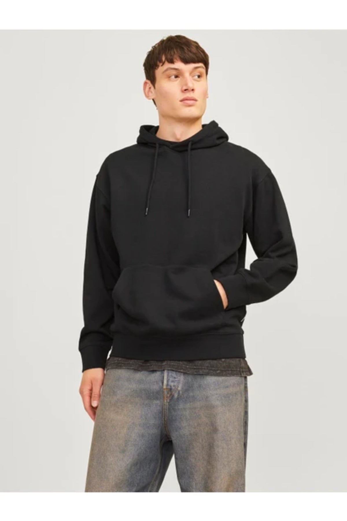 Jack & Jones Plus Bradley Erkek Büyük Beden Kapüşonlu Sweatshirt 12250595 - Siyah