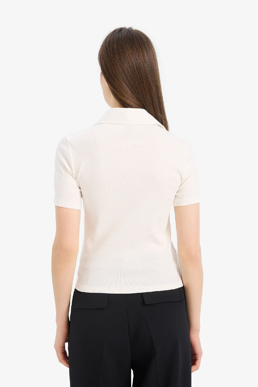 DeFacto C6249AX Kadın Polo Yaka T-Shirt - Kırık Beyaz
