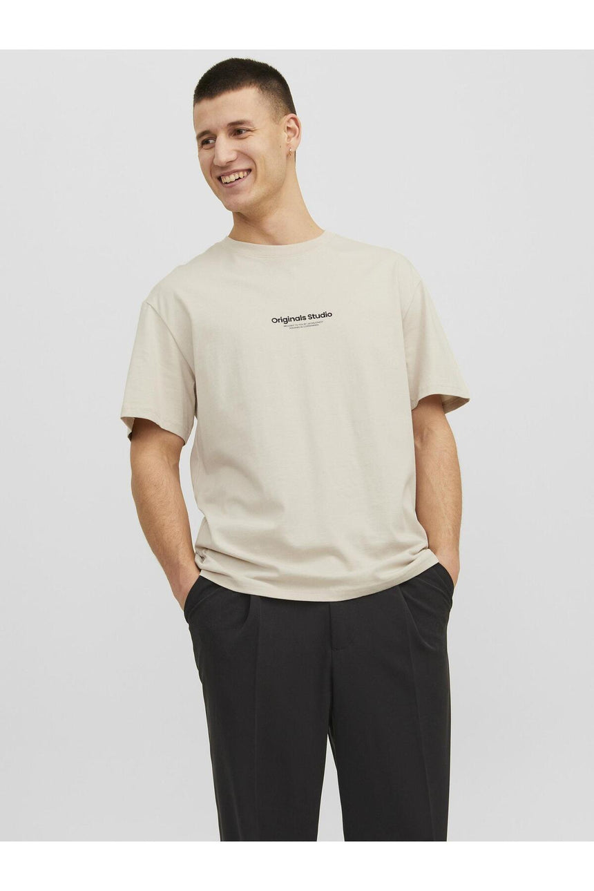 JACK&JONES T-SHIRT MALE KNIT IDF100 12240121 - Bej/ Açık Gri