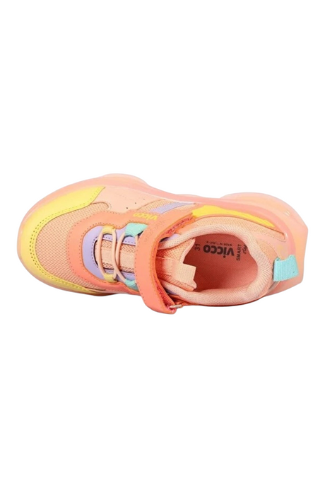 Sporline Vicco pudra pembe çocuk sneaker, tekstil ve PVC malzemeli, cırt cırtlı, renkli detaylı spor ayakkabı.
