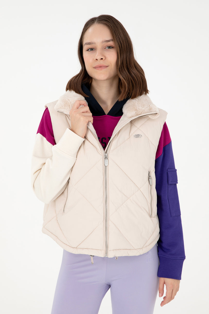 US POLO ASSN BAYAN DOKUMA YELEK 1939820 - Krem