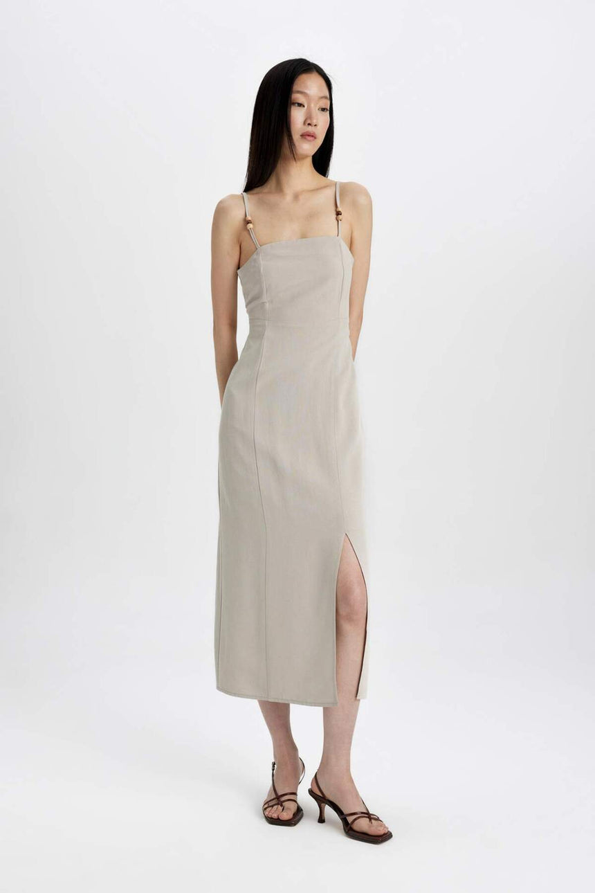 Defacto Kadın Short Sleeve Woven Dress C6130Ax - Kahverengi / Kum Beji