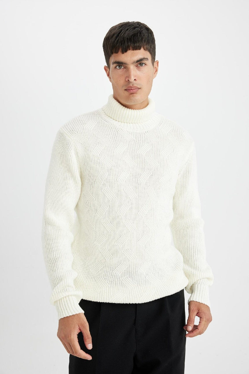 Defacto Erkek Pullover A9517Ax - Kırık Beyaz