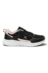 Sporline Kinetix 5P Grand siyah tekstil çocuk sneaker, pembe detaylı ve beyaz tabanlı spor ayakkabı