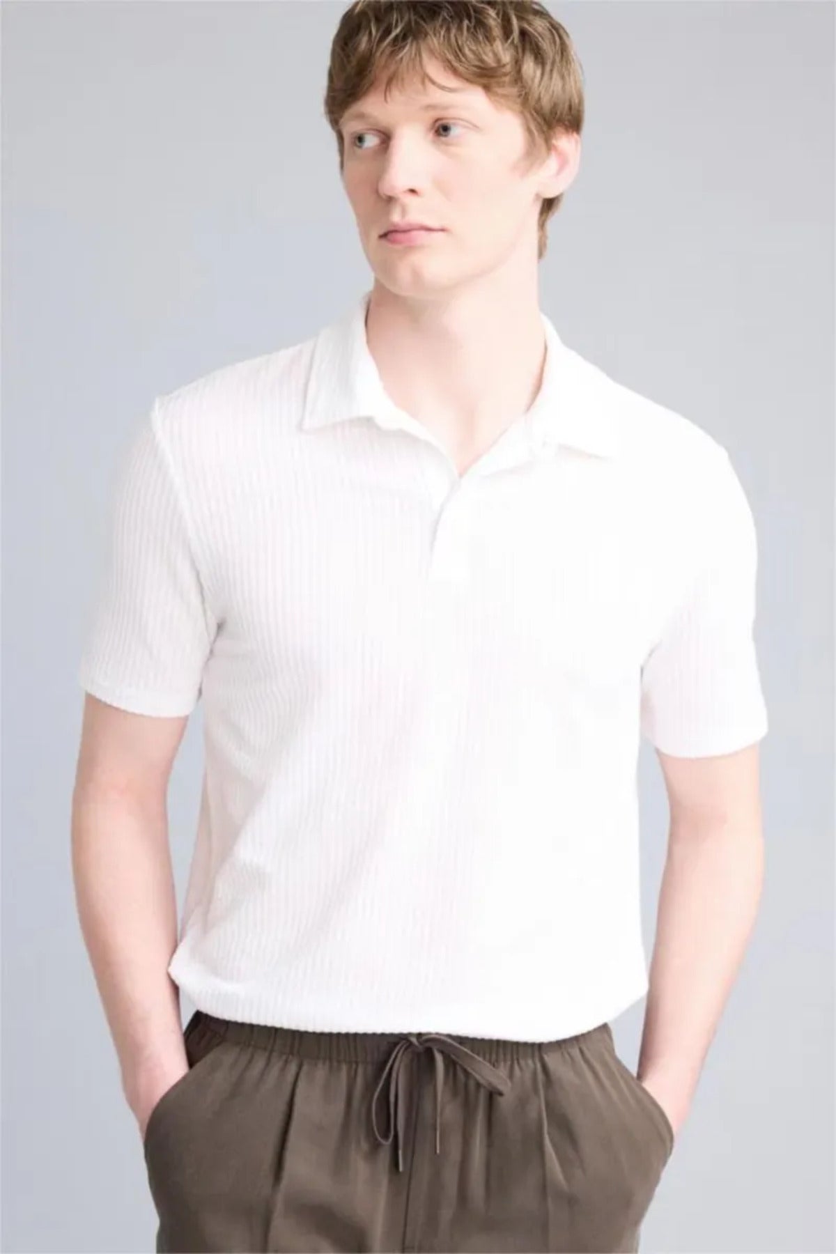 Defacto Erkek Short Sleeve Polo T-Shirt X2594AZ - Kırık Beyaz