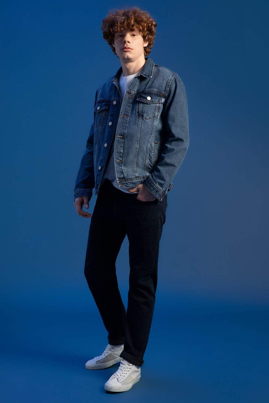 DeFacto W7086AZ Erkek Jean Pantolon - Mavi / Siyah