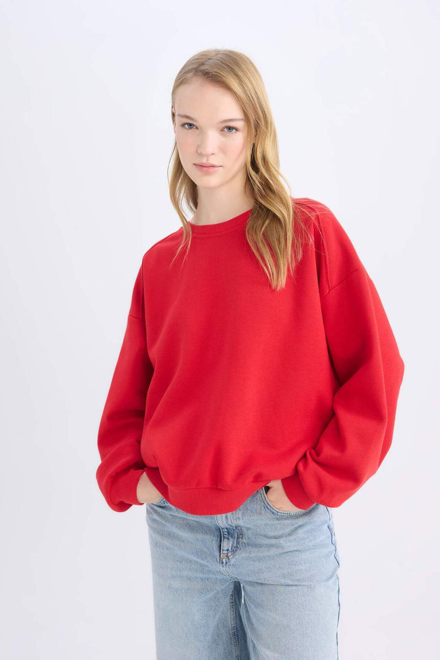 Defacto Kadın Sweat Shirt A4177AX - Kırmızı