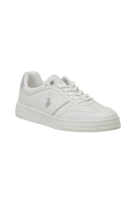 Sporline U.S. Polo Assn. beyaz PU kadın sneaker, yan kısmında gümüş logo detaylı günlük spor ayakkabı