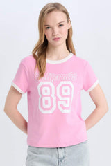 Defacto Kadın Short Sleeve T-Shirt E0675Ax - Pembe