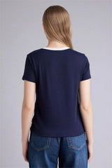 Defacto Kadın Short Sleeve T-Shirt H1402AX - Koyu Lacivert