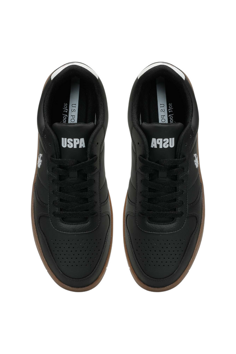 Sporline U.S. Polo Assn. siyah erkek sneaker, PVC ve PU malzemeden üretilmiş, üstten görünüm.