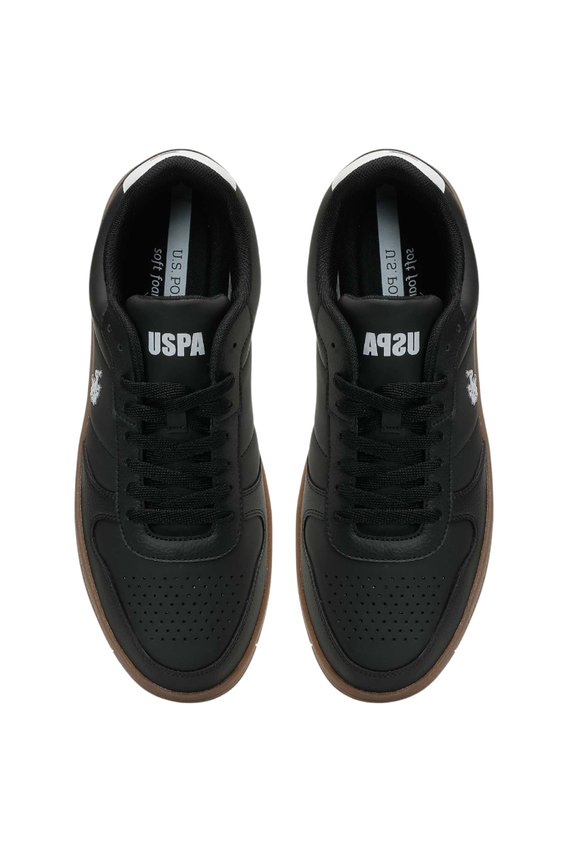 Sporline U.S. Polo Assn. siyah erkek sneaker, PVC ve PU malzemeden üretilmiş, üstten görünüm.