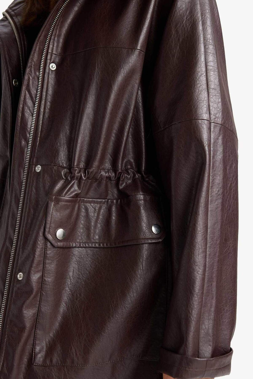Defacto Kadın Pu Mont E8544Ax - Bordo