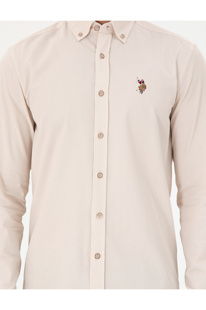 US POLO ASSN ERKEK DOKUMA GÖMLEK 1964729 - Gri/ Bej /Krem