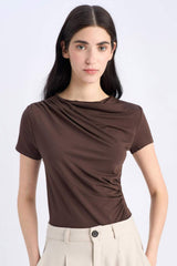 DeFacto E7016AX Kadın T-Shirt - Kahverengi