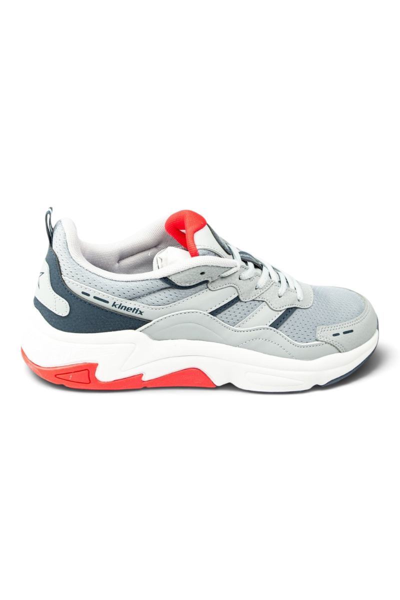 Sporline Kinetix Tiona TX açık gri suni deri erkek sneaker, kırmızı detaylı kalın tabanlı spor ayakkabı