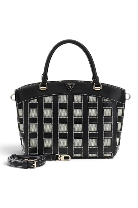 Sporline Guess Frankie satchel model kadın el çantası, siyah ve beyaz kare desenli poliüretan tasarım