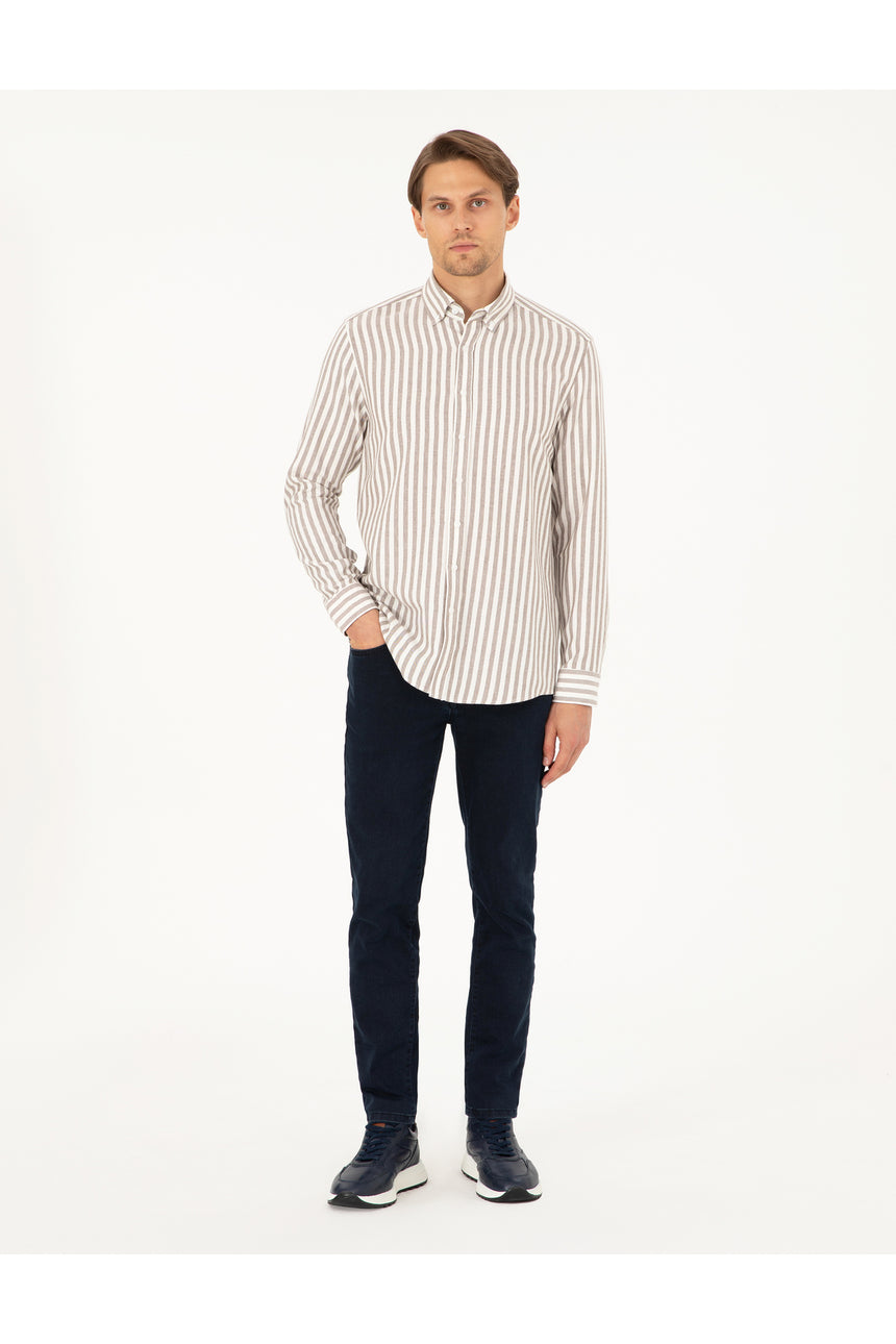 pierre cardin erkek dokuma gömlek 2021868 - Kahverengi