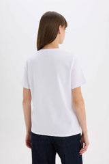 Defacto Kadın Short Sleeve T-Shirt A9428AX - Beyaz