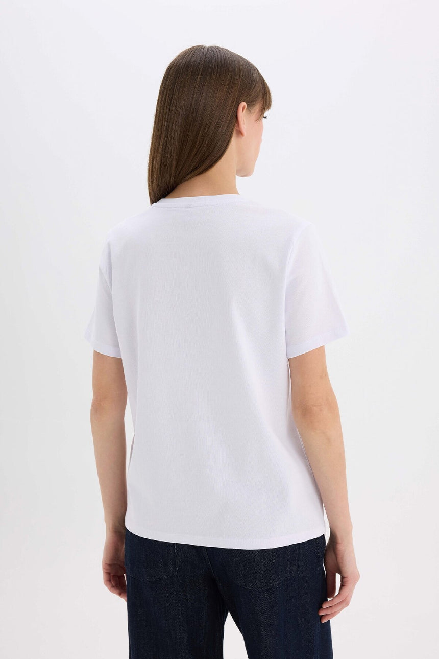 Defacto Kadın Short Sleeve T-Shirt A9428AX - Beyaz