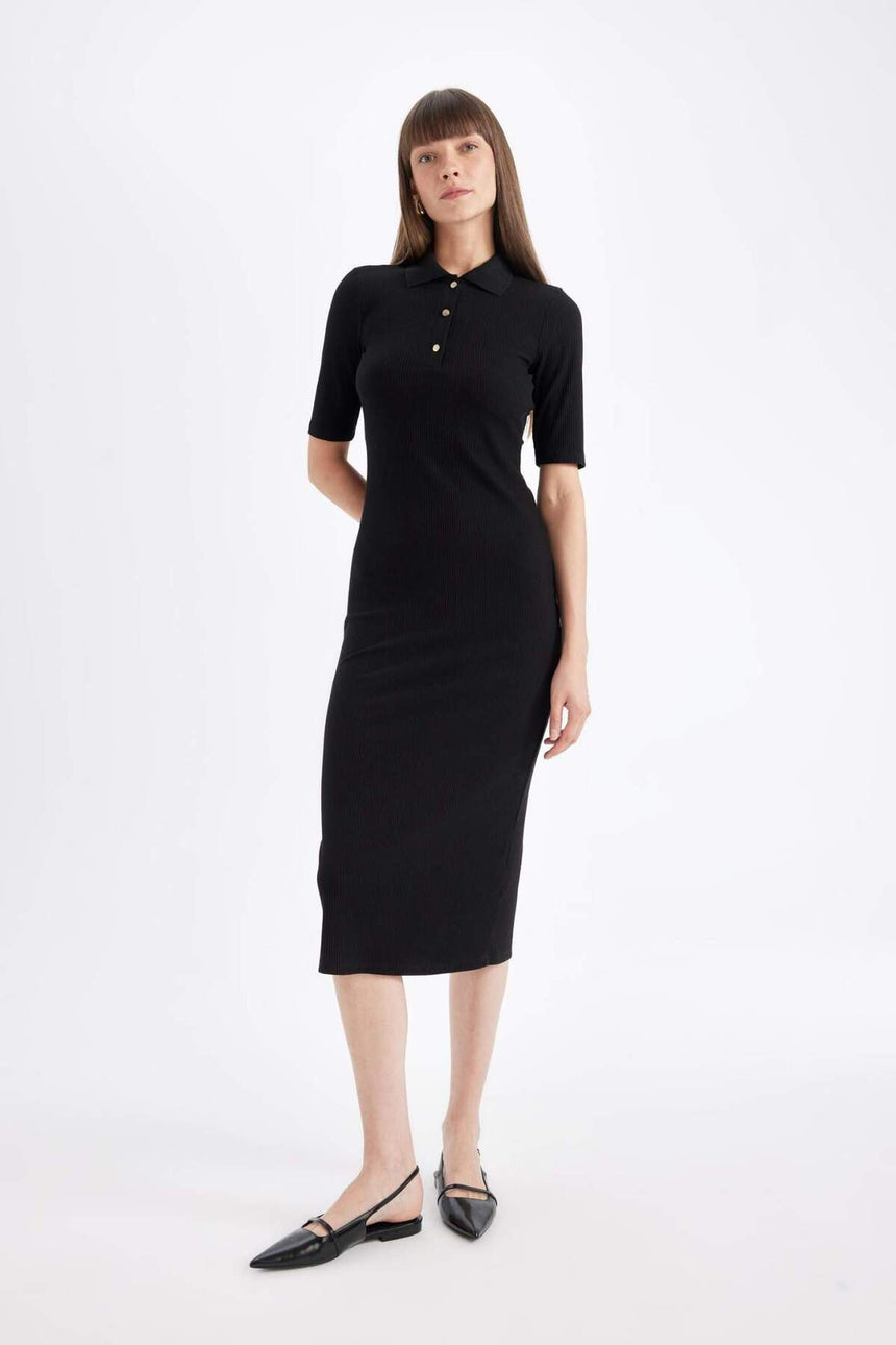 Defacto Kadın Short Sleeve Knitted Dress C2882Ax - Siyah