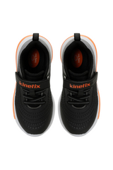 Sporline Kinetix 6P Kensal siyah ve turuncu detaylı çocuk sneaker, EVA ve PVC malzemeli üstten görünüm
