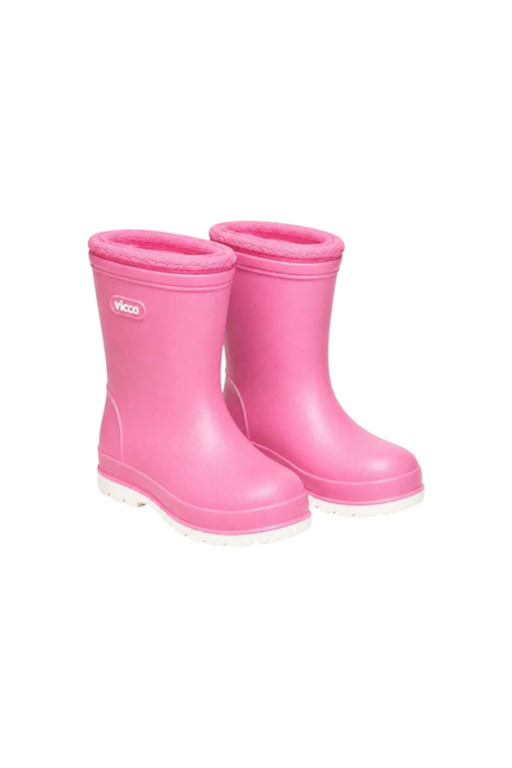 Sporline Vicco pembe çocuk botu, beyaz tabanlı ve iç kısmı peluş detaylı su geçirmez yağmur çizmesi