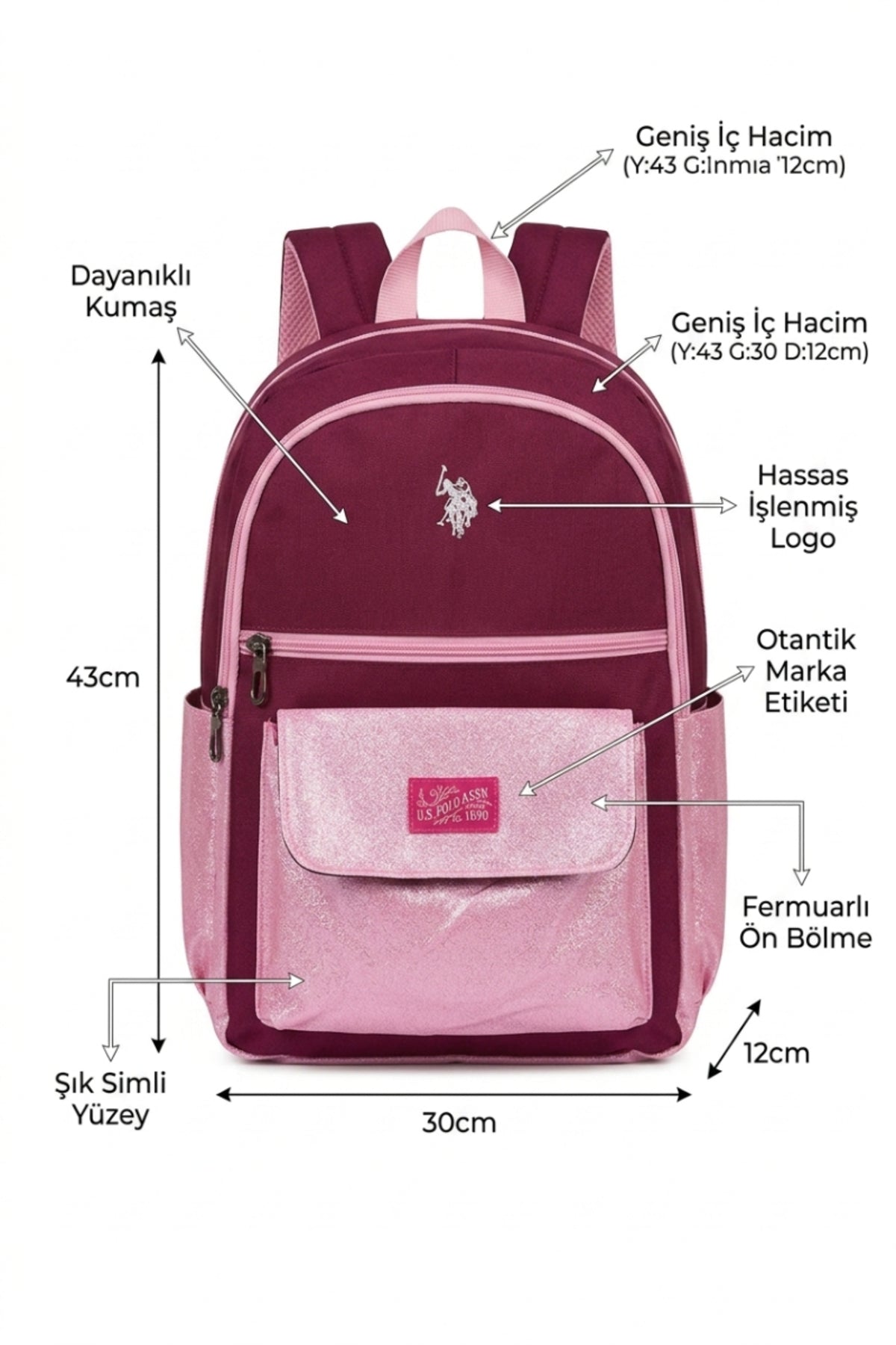 U.S. Polo Assn. Çocuk Sırt Çantası 26053 - Mor / Pembe