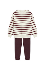Sporline LC Waikiki çocuk alt-üst takım, beyaz kahve çizgili sweatshirt ve düz kahverengi pamuklu pantolon