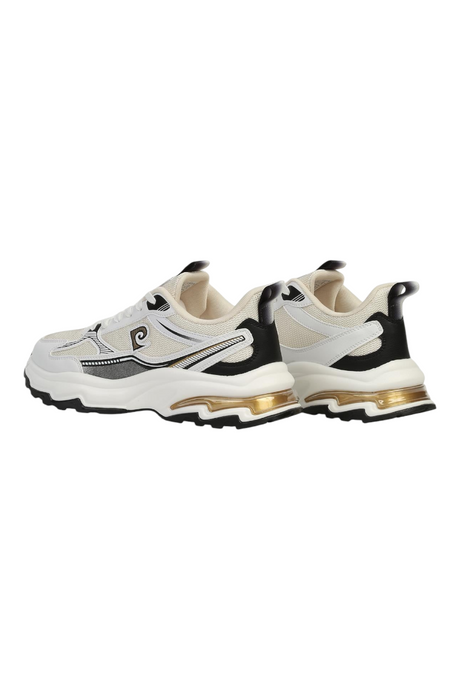 Sporline Pierre Cardin beyaz ve siyah renkli, suni deri detaylı erkek sneaker ayakkabı