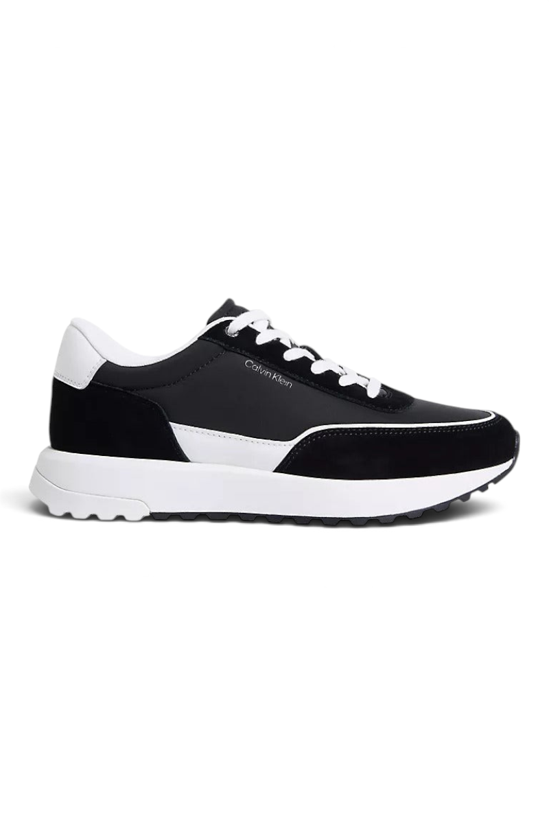 Sporline Calvin Klein siyah deri erkek sneaker, beyaz tabanlı ve yan kısımlı şık günlük spor ayakkabı