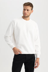 Defacto Erkek Sweat Shirt T5139Az - Kırık Beyaz