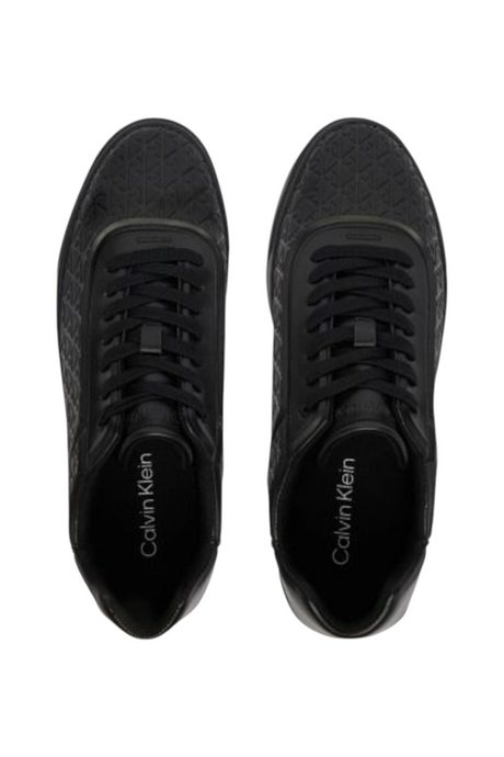 Sporline Calvin Klein siyah kadın sneaker, monogram desenli deri detaylı üst yüzey ve bağcıklı tasarım