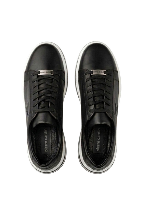 Sporline Pierre Cardin siyah deri erkek sneaker ayakkabı, üstten görünüm