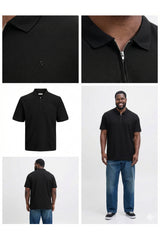 JACK&JONES JJEAUSTIN ZIP POLO SS NOOS PLS 12284618 - Siyah