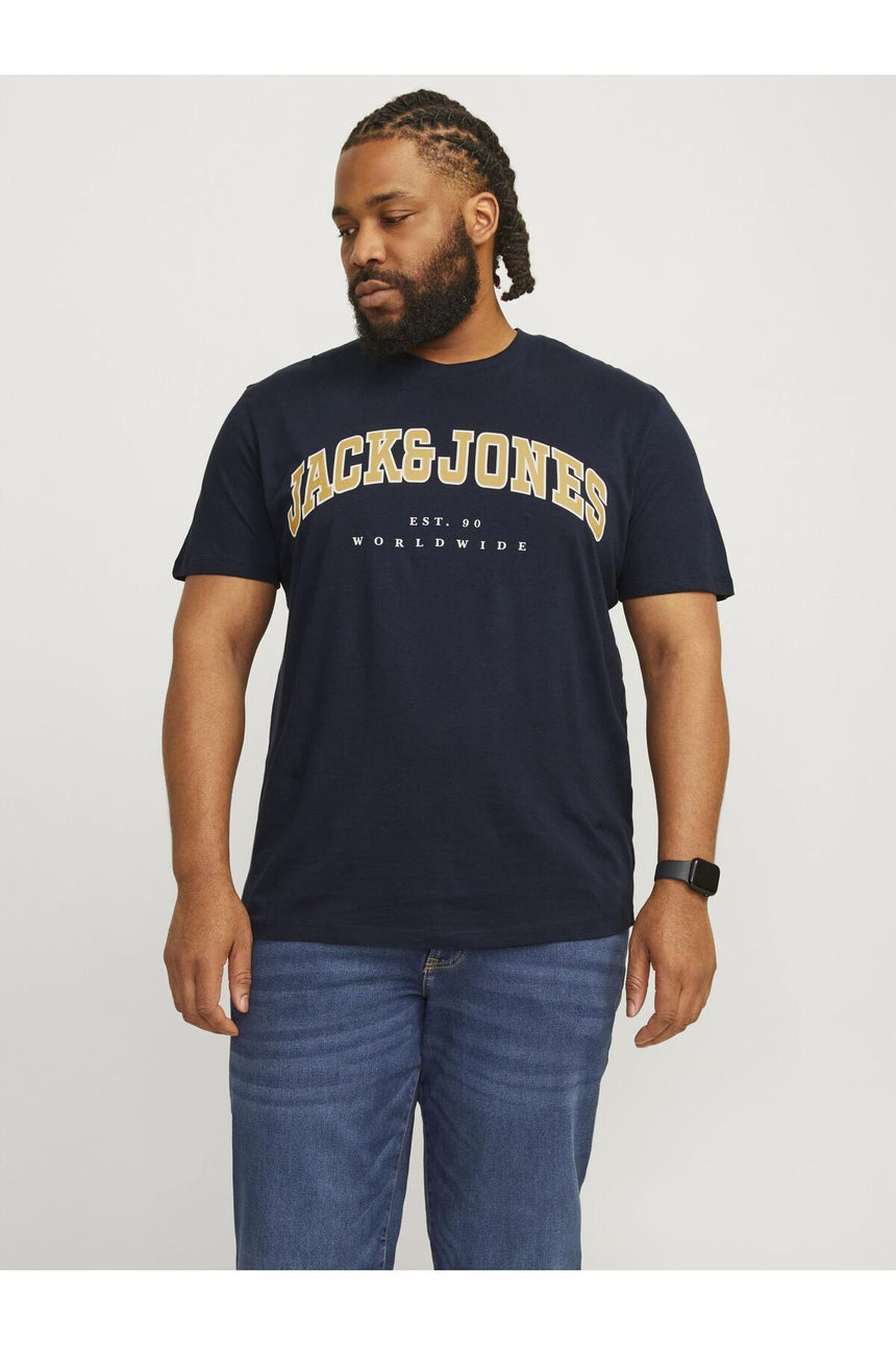 JACK&JONES JJECALEB VARSITY TEE SS O-NECK NOOS PLS 12258871 - Koyu Lacivert