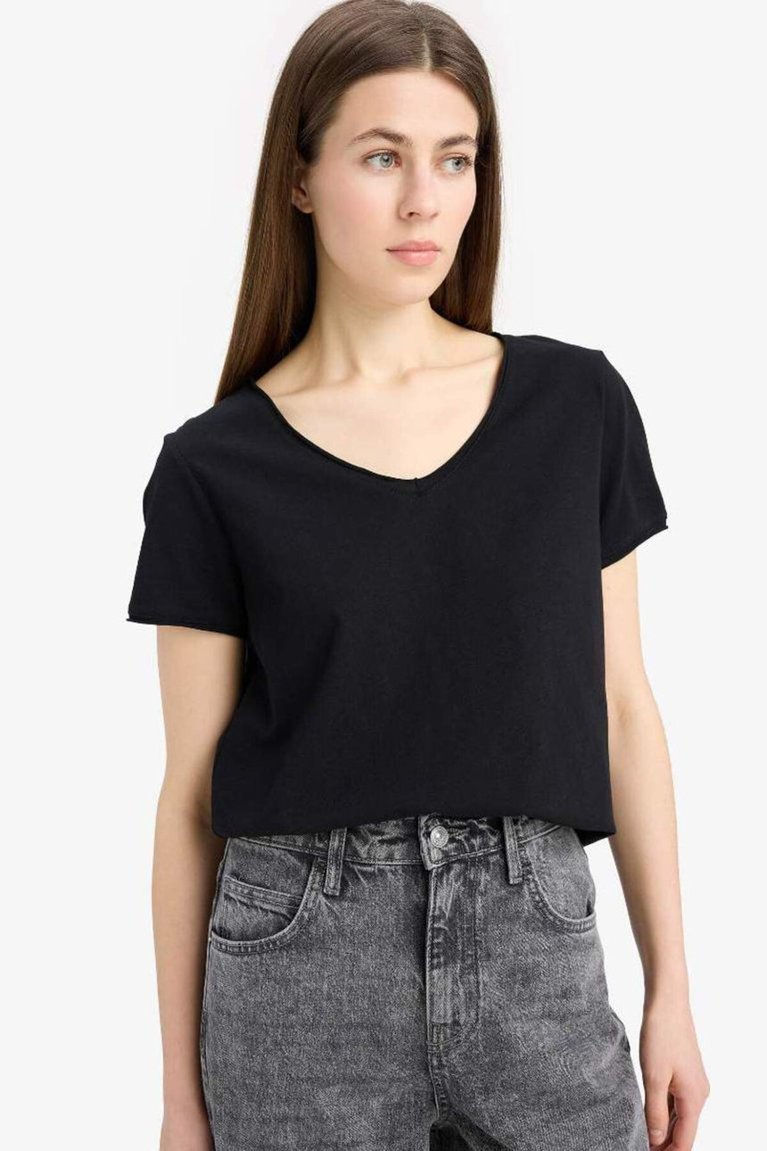 Defacto Kadın Short Sleeve T-Shirt K1507Az - Siyah