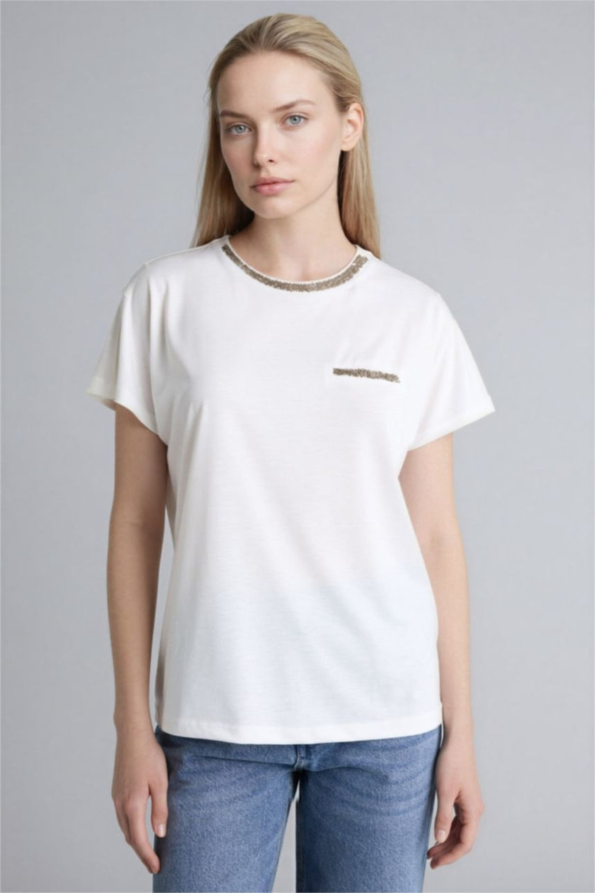 Defacto Kadın Short Sleeve T-Shirt K7701AZ - Ekru