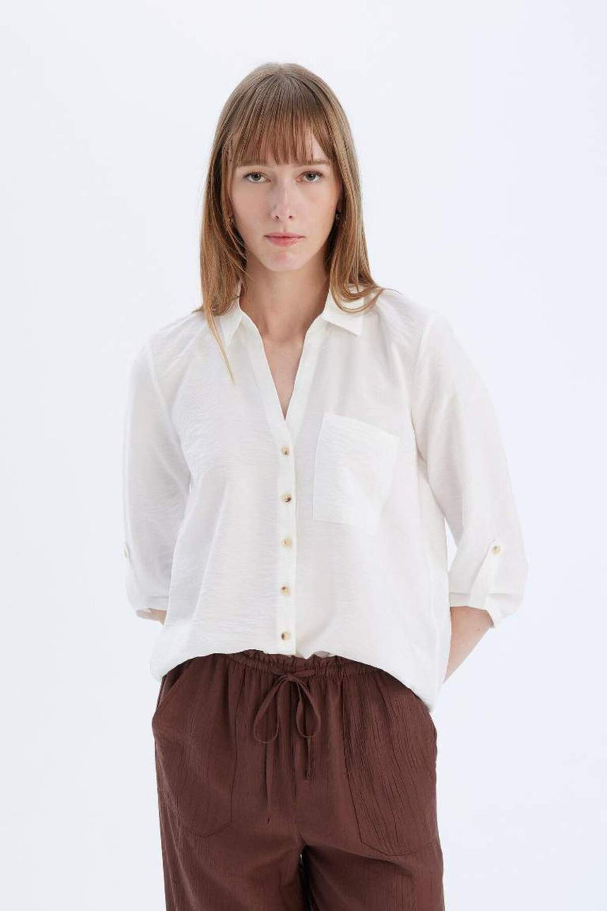 Defacto Kadın Long Sleeve Shirt M9407Az - Kırık Beyaz