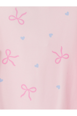 Sporline LC Waikiki kız çocuk pijama takımı, soluk pembe zemin üzerinde pembe kurdele ve mavi kalp desenli kumaş